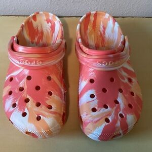 Crocs Unisex Classic Marbel  Clogs ( Orange And White ) Size 9 W/7 M